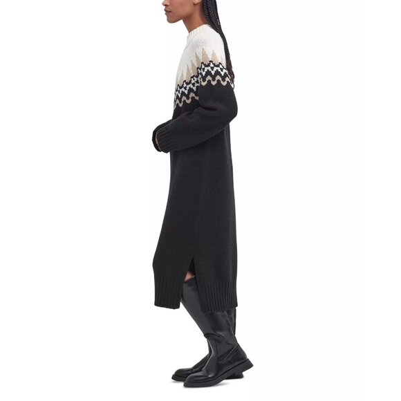 190$ Barbour Kingsford Fair Isle Knit Sweater Dress Women's Size 14 Black Ivory - Picture 2 of 5